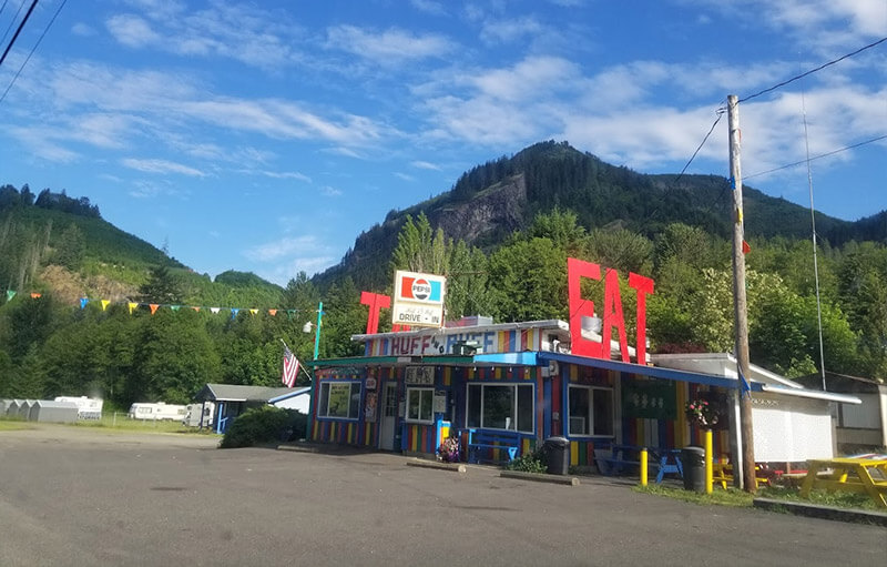 Huff n Puff Shack with Mountain in the Background