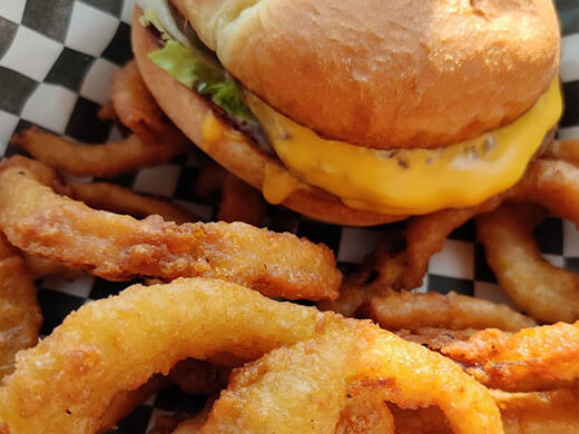Burger with Onion Rings