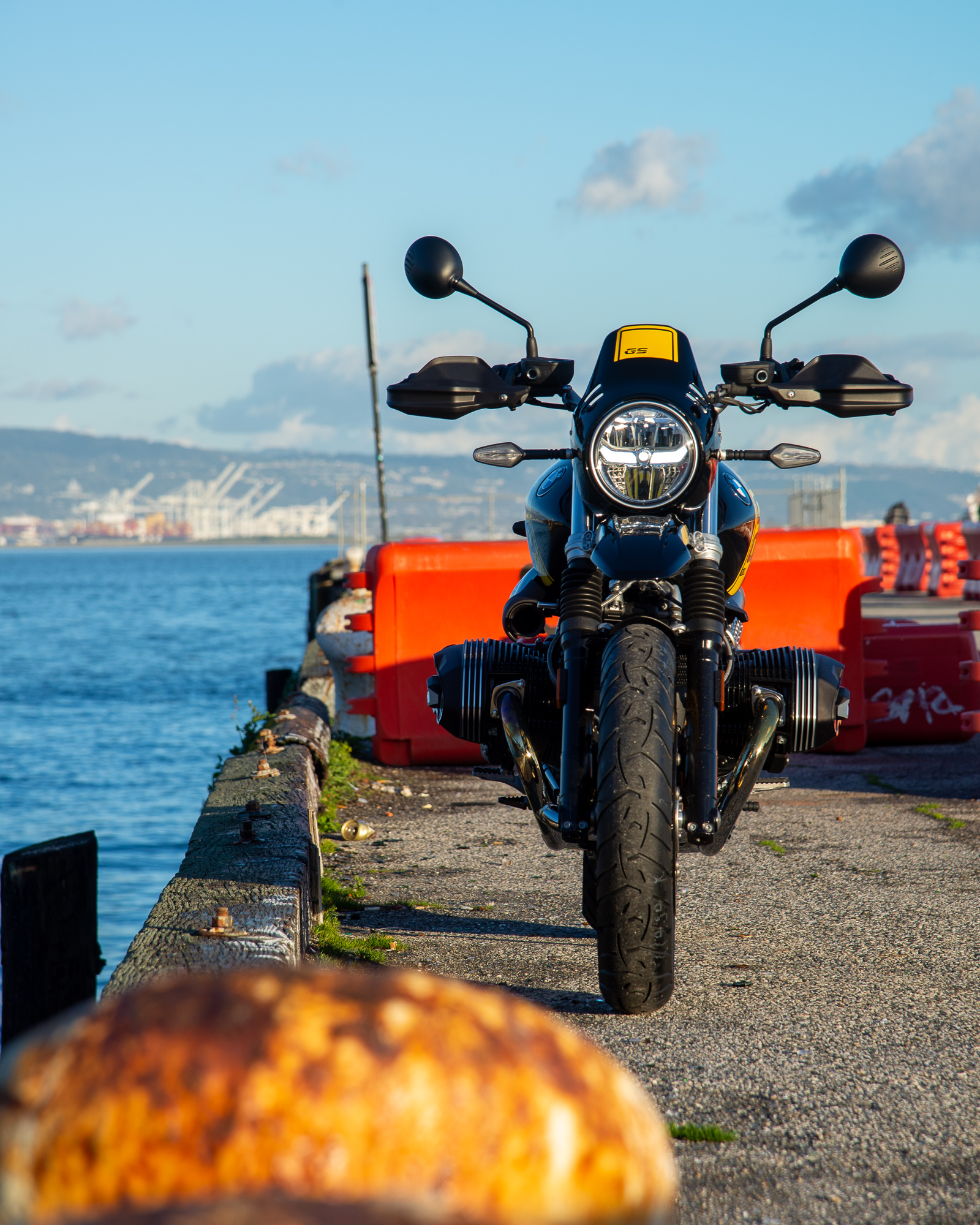 2023 BMW R nineT On a dock with Ocean Background