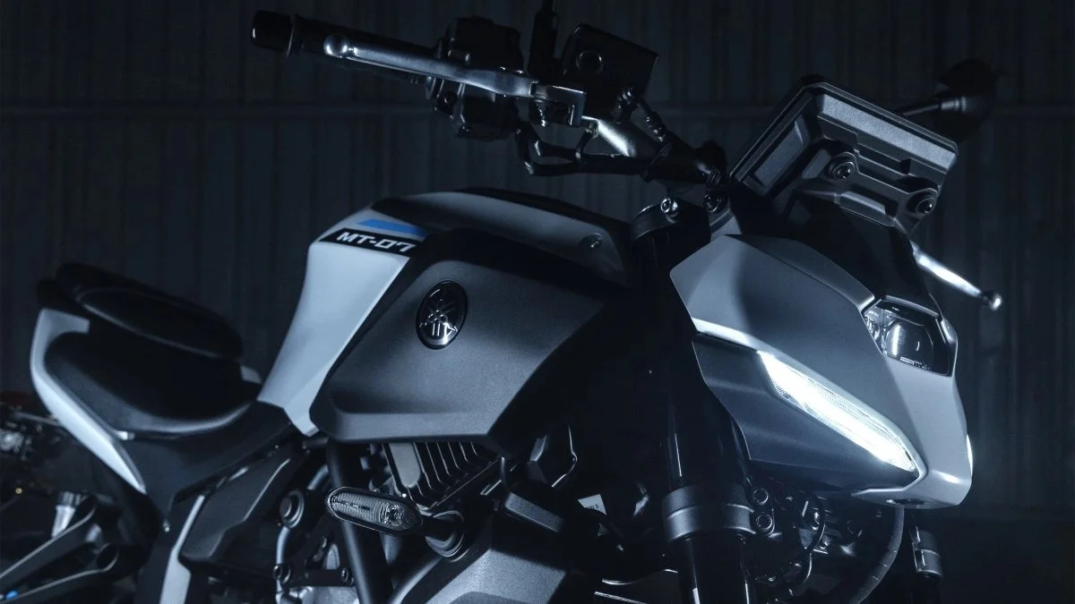 2026 Yamaha MT-07 exterior action view showing aggressive naked bike styling